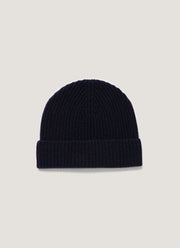 Cashmere Ribbed Hat in Navy