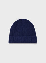 Cashmere Ribbed Hat in Space Blue