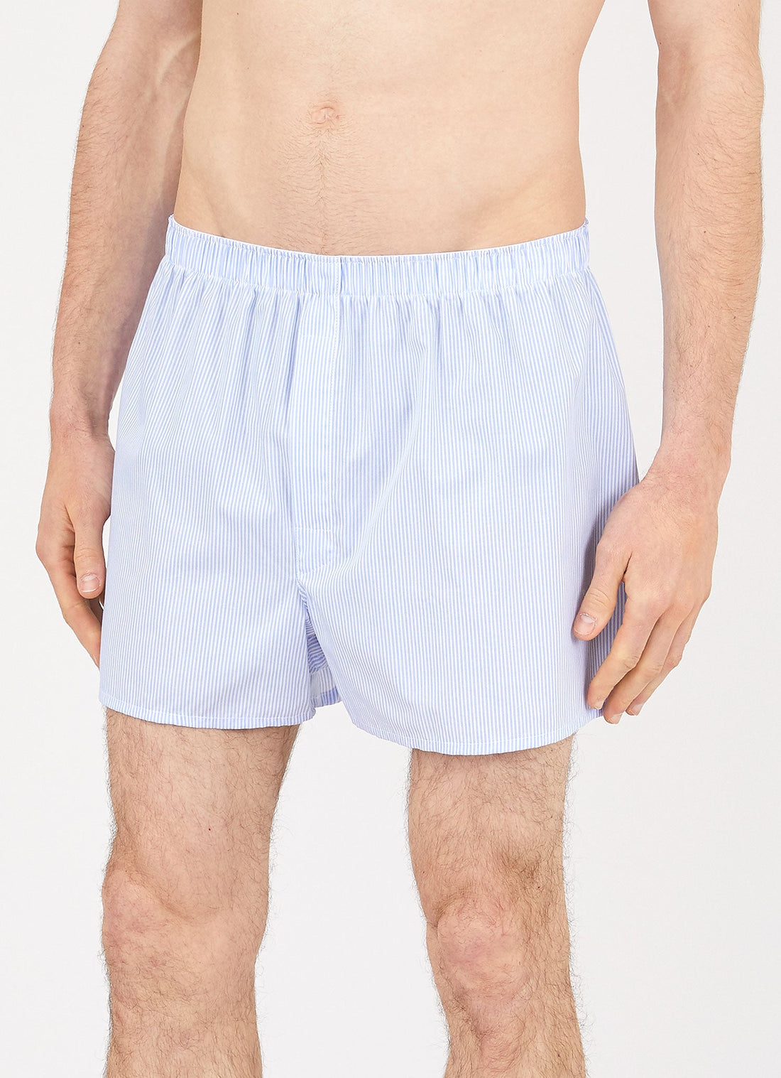 Men's Classic Boxer Shorts in White/Light Blue Pinstripe