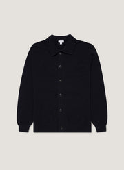 Men's Lambswool Cardigan in Dark Navy Mouline