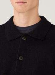 Men's Lambswool Cardigan in Dark Navy Mouline