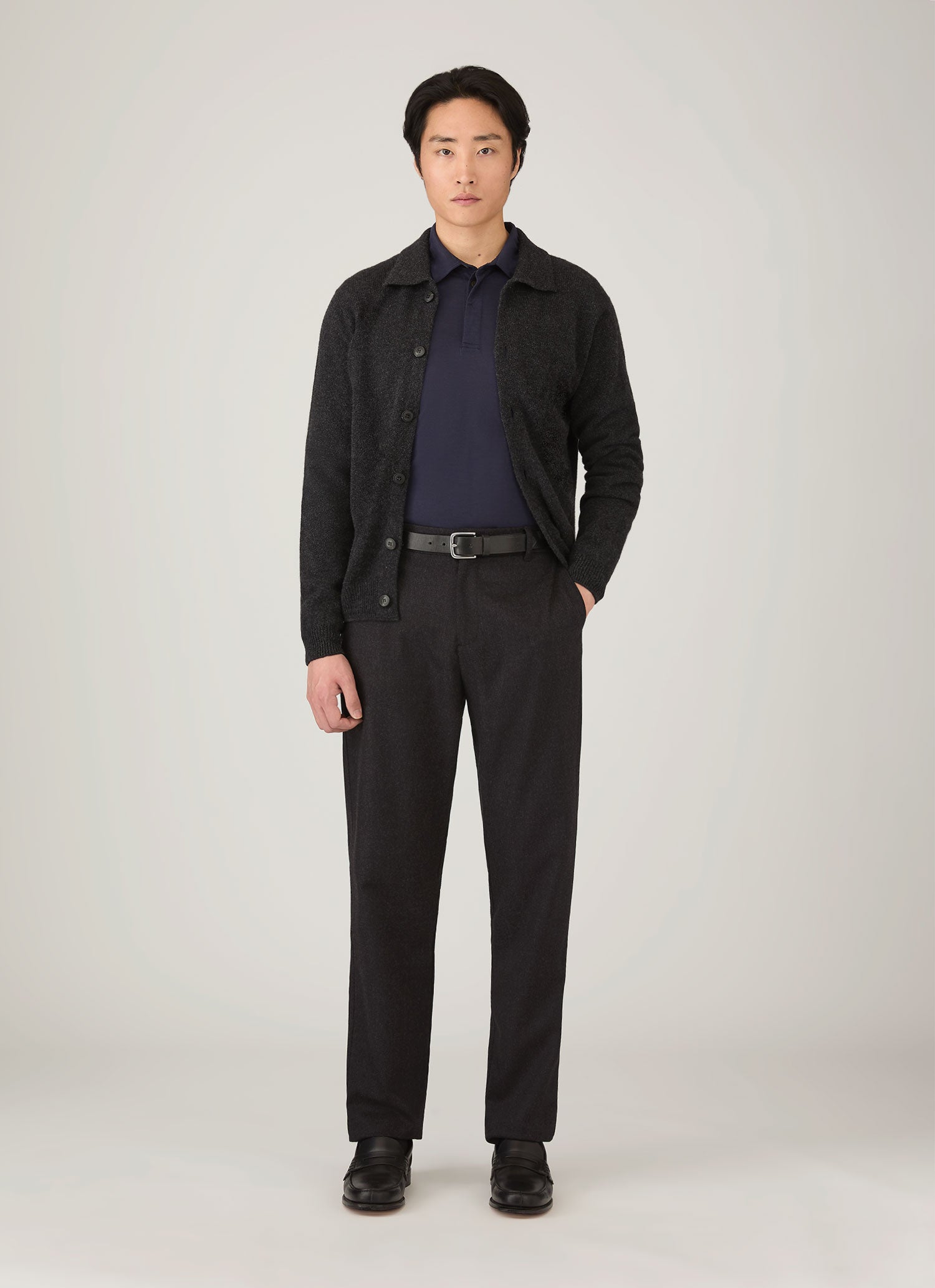 Men's Lambswool Cardigan in Charcoal Melange