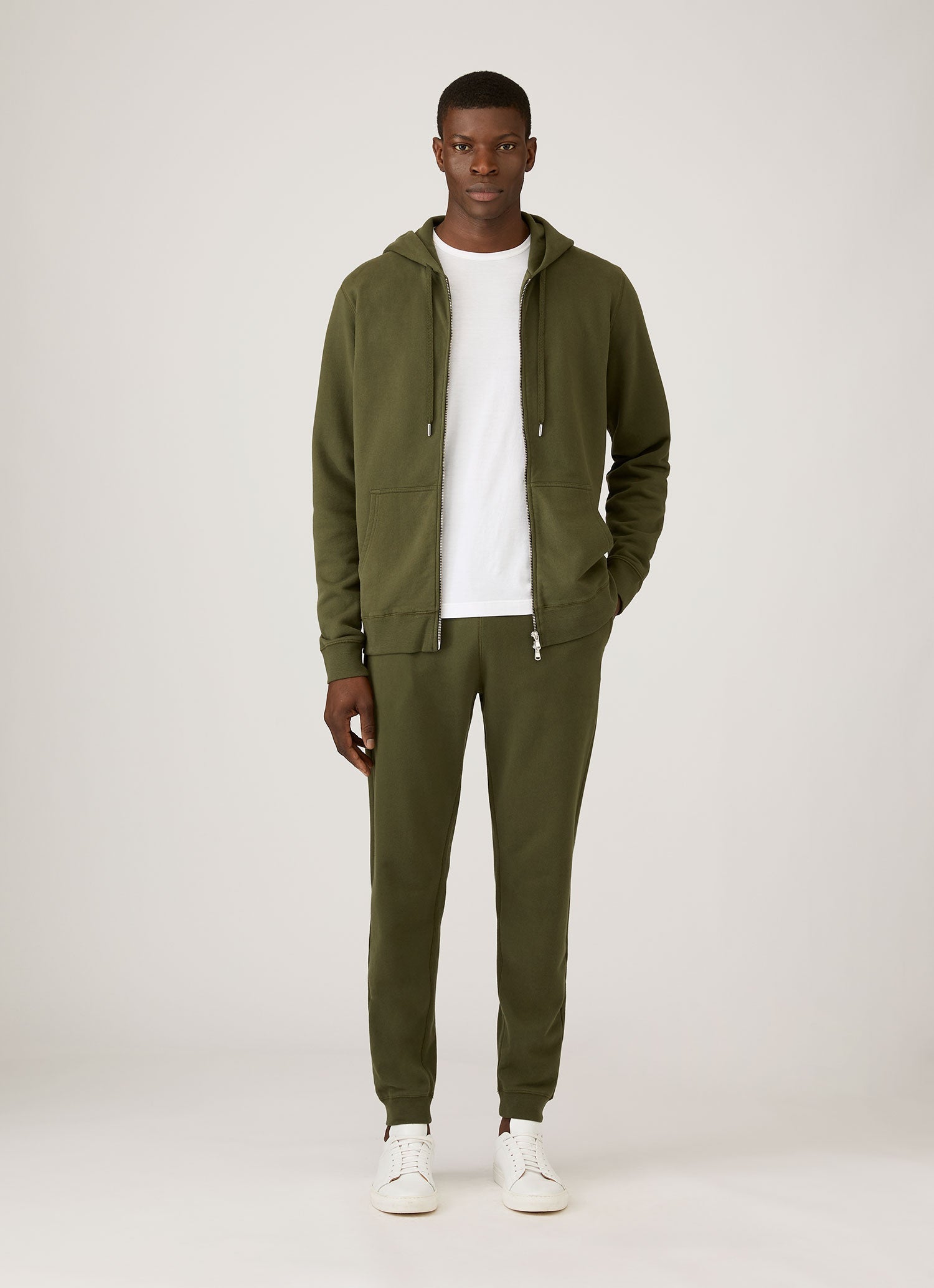 Men's Loopback Zip Hoodie in Deep Olive
