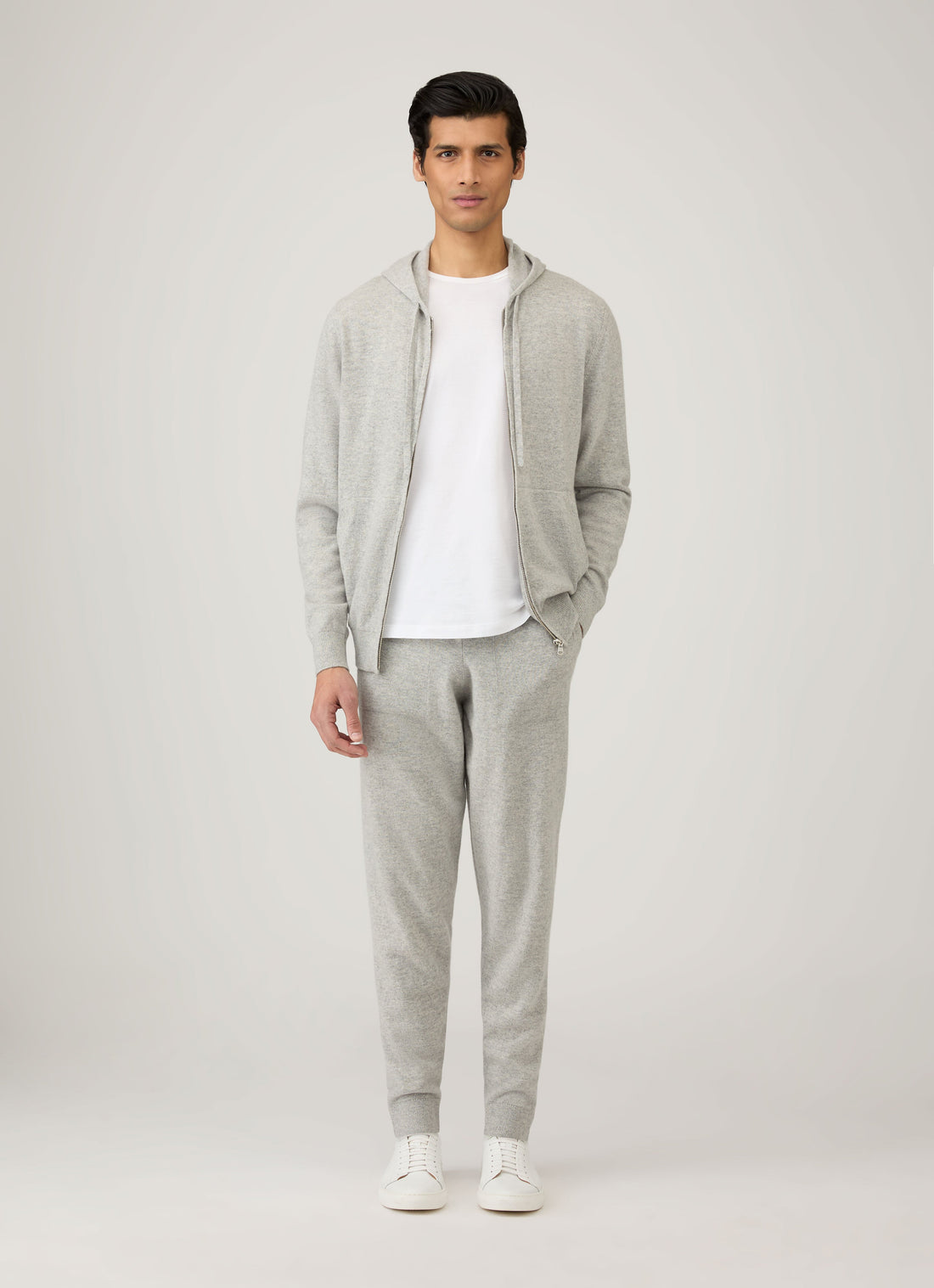 Men's Cashmere Zip Hoodie in Grey Melange