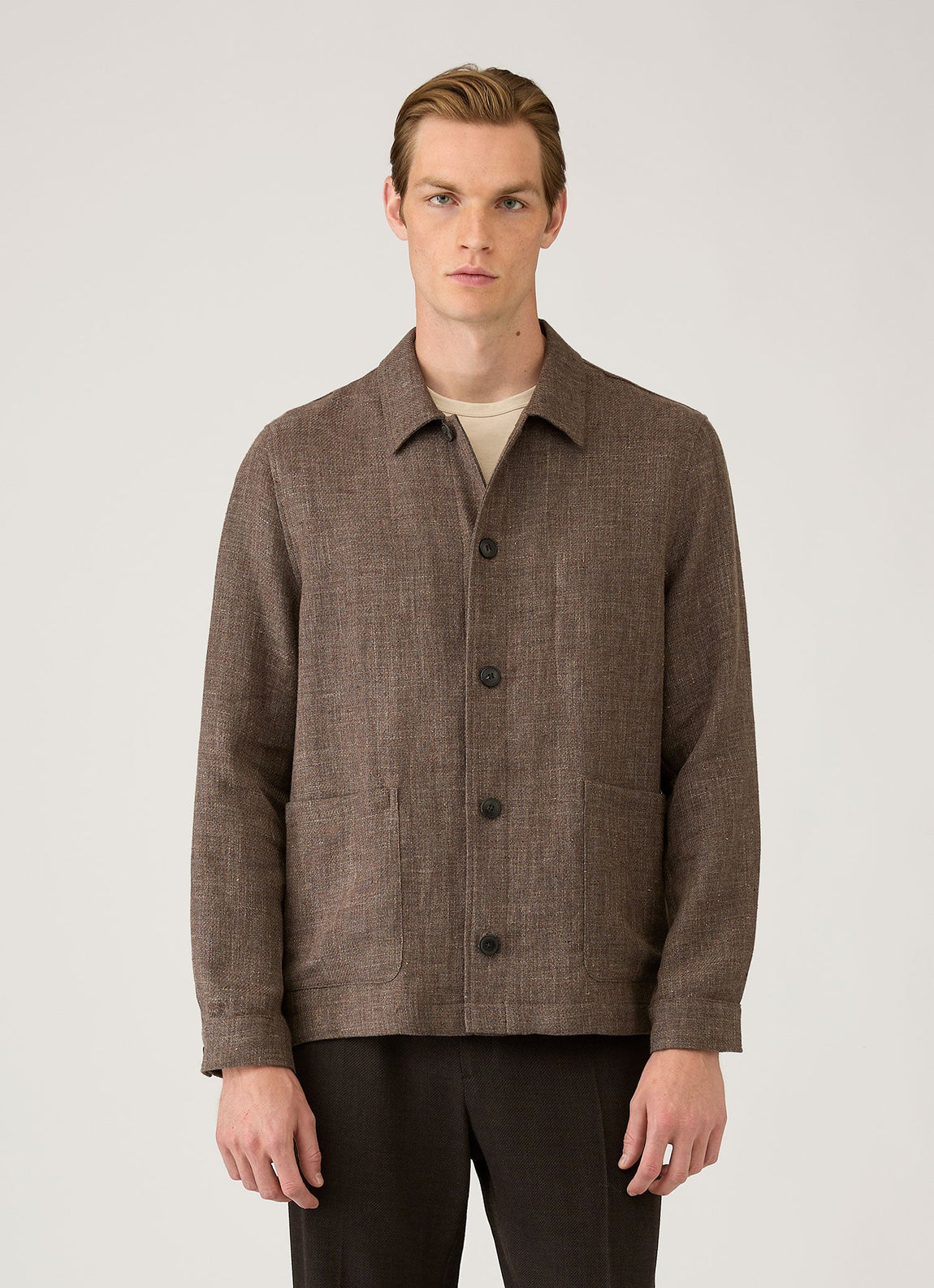 Men's Cotton Linen Twill Twin Pocket Jacket in Dark Cedar