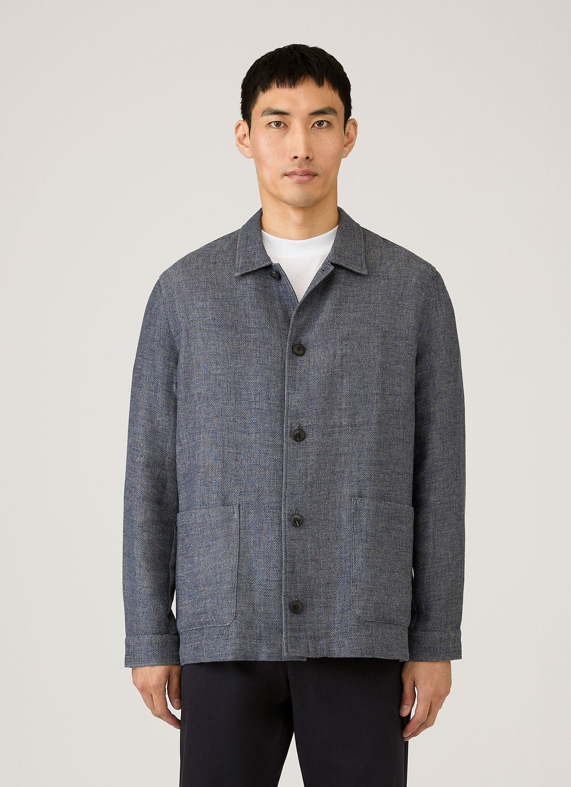 Men's Cotton Linen Twill Twin Pocket Jacket in Denim Blue