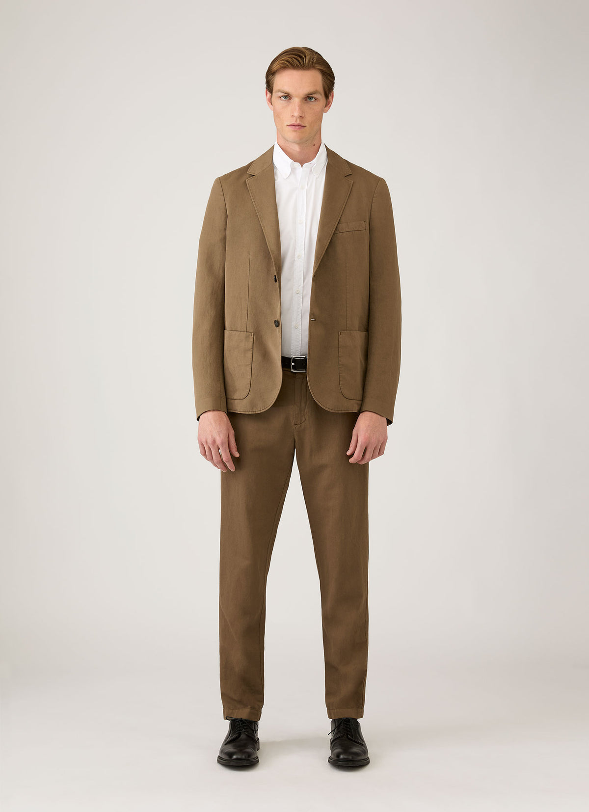 Men's Cotton Linen Two-Piece Suit in Dark Cedar