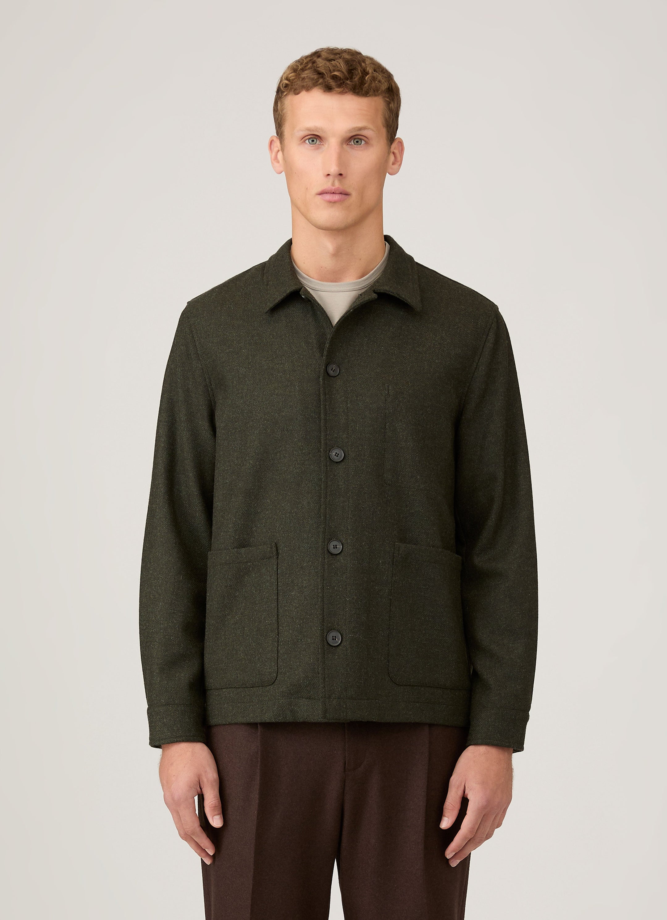 Men's Wool Twin Pocket Jacket in Drill Green