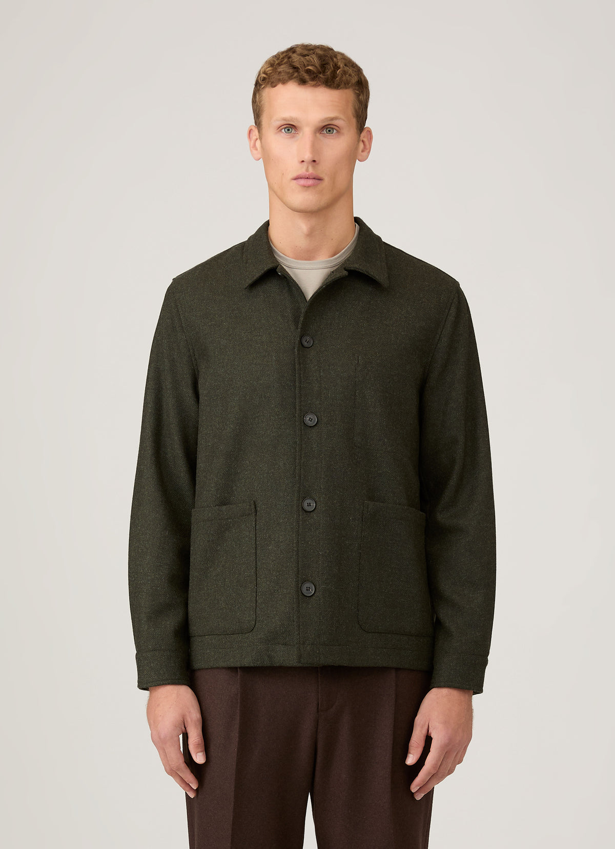 Men's Wool Twin Pocket Jacket in Drill Green