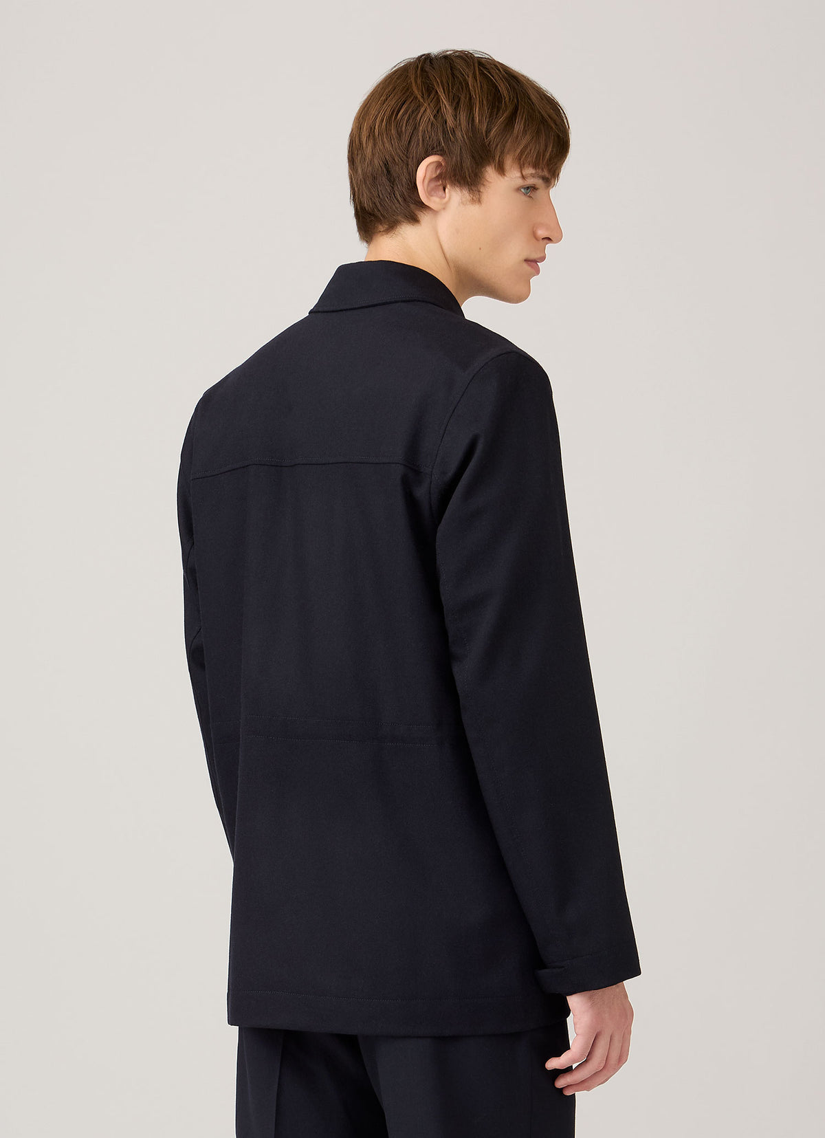 Men's Wool Cashmere Flannel Field Jacket in Navy