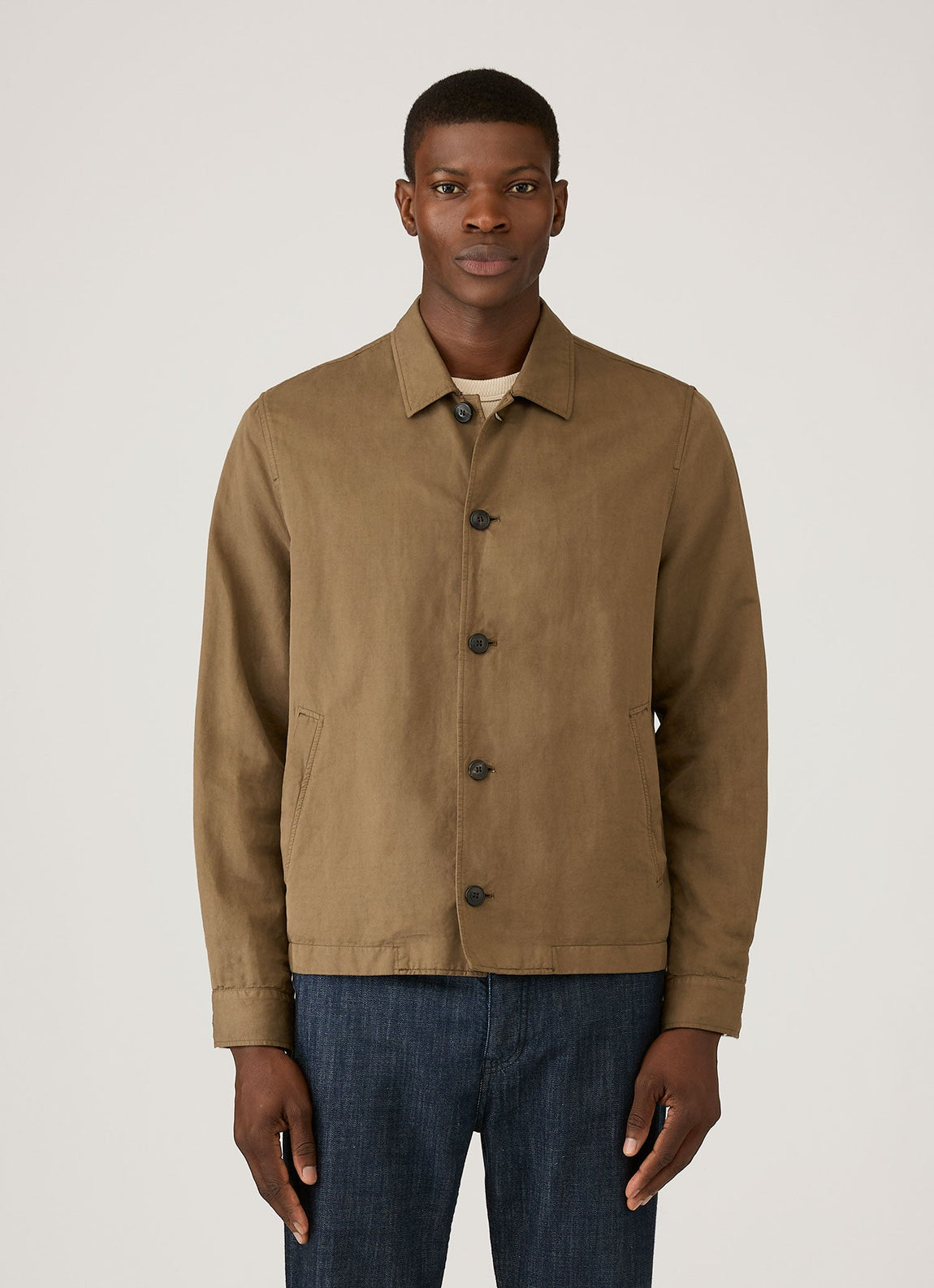 Men's Cotton Linen Jacket in Dark Cedar
