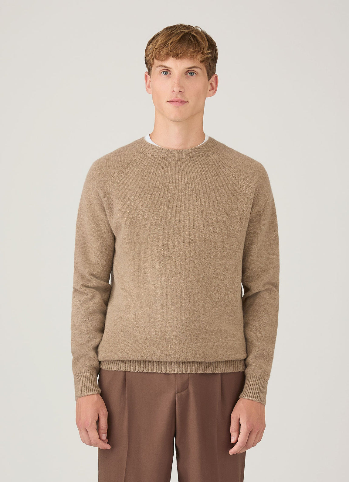 Men's Lambswool Crew Neck Jumper in Sandstone
