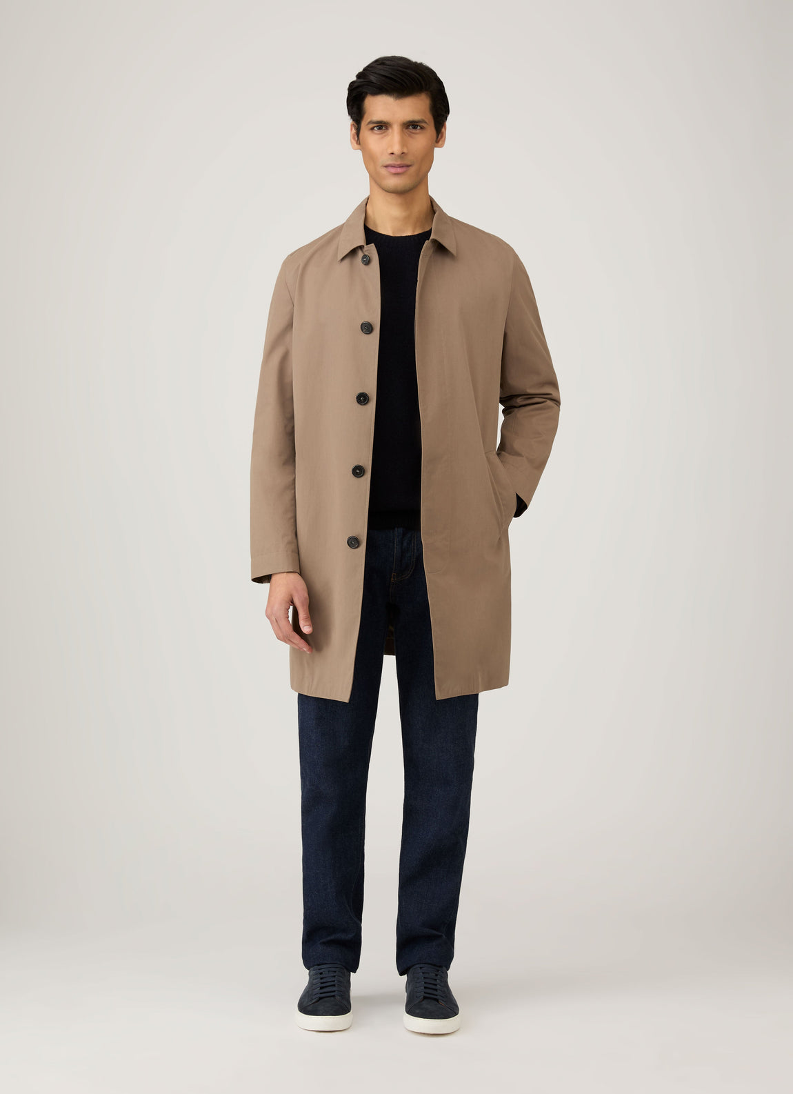 Men's Lambswool Crew Neck Jumper in Dark Navy Mouline