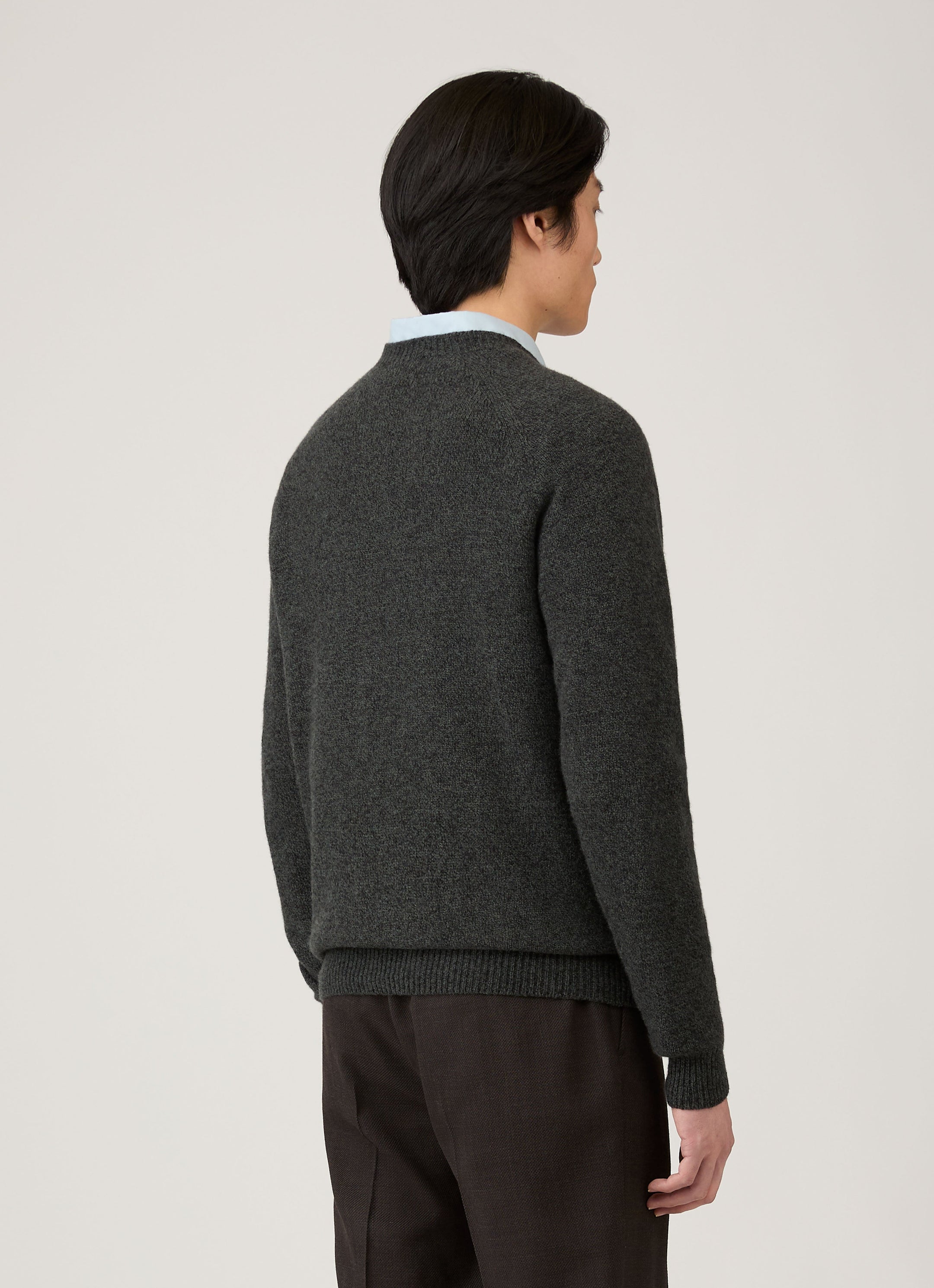 Men's Lambswool Crew Neck Jumper in Dark Green Twist
