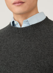 Men's Lambswool Crew Neck Jumper in Dark Green Twist