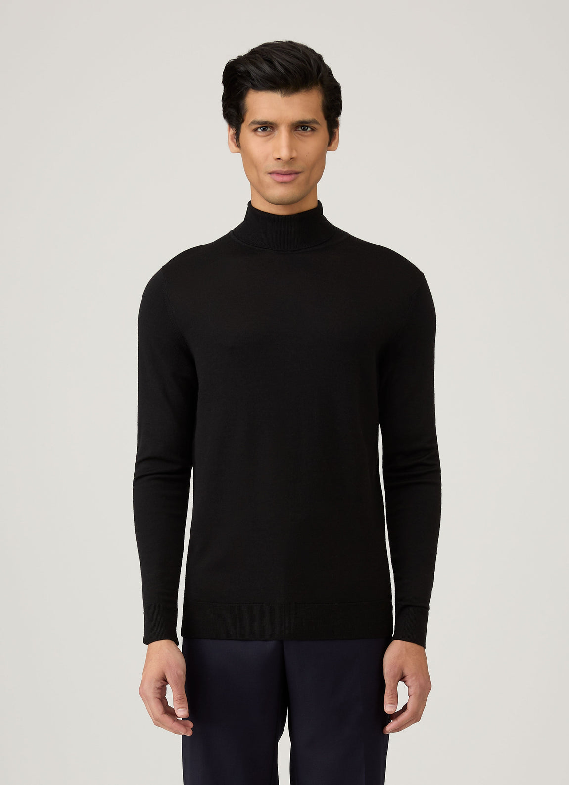 Men's Extra-Fine Merino Roll Neck in Black