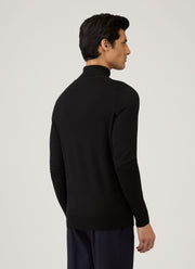 Men's Extra-Fine Merino Roll Neck in Black