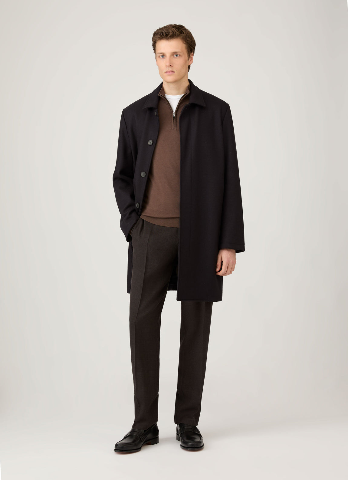 Men's Extra-Fine Merino Zip Neck in Bark