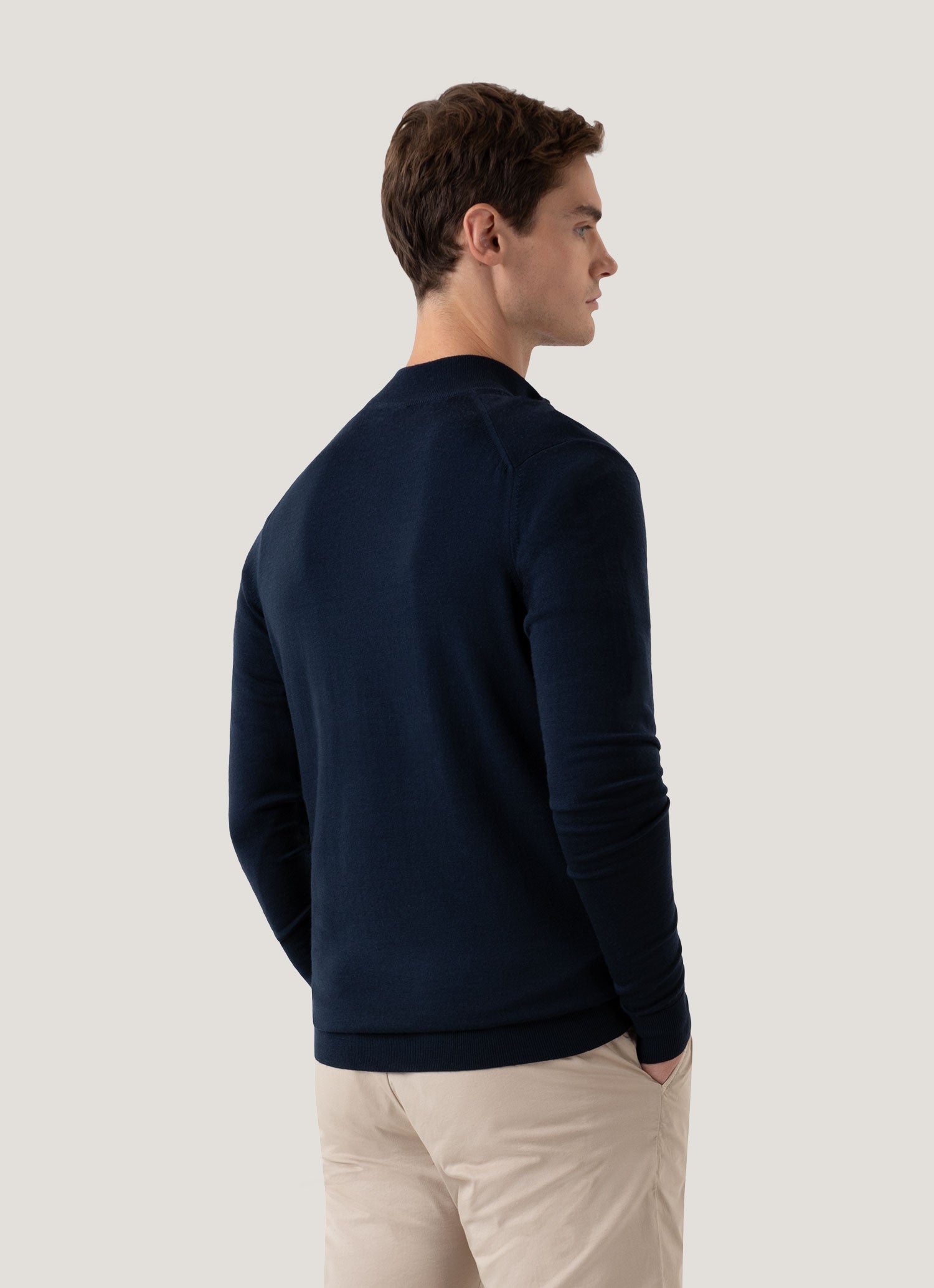 Men's Extra-Fine Merino Zip Neck in Light Navy