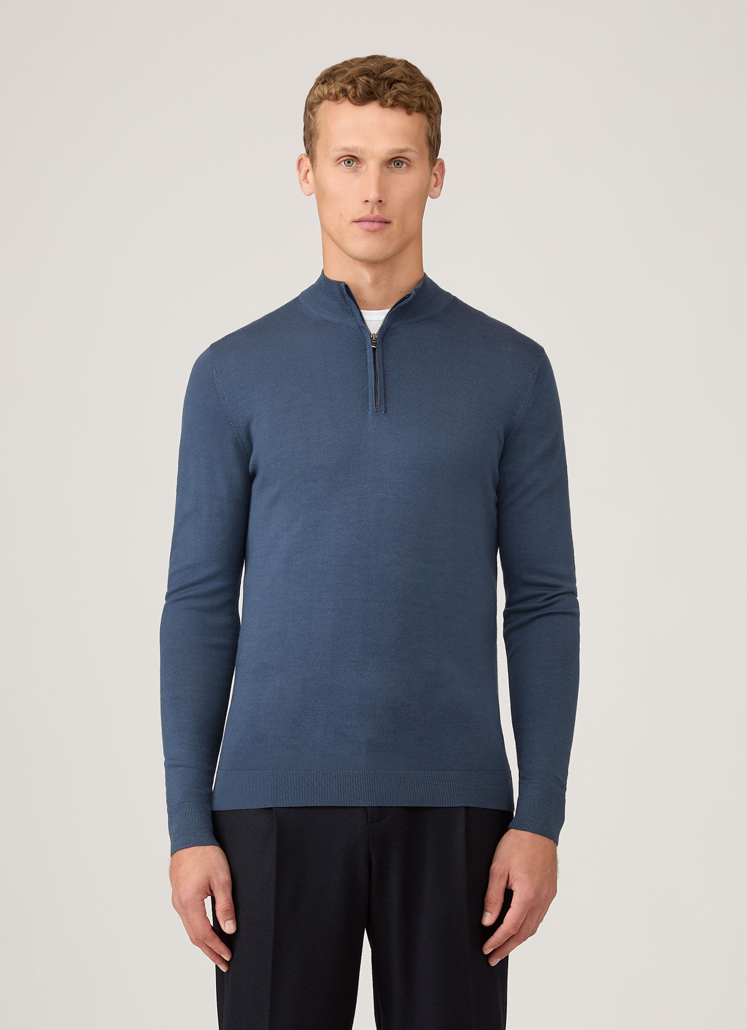 Men's Extra-Fine Merino Zip Neck in Slate Blue