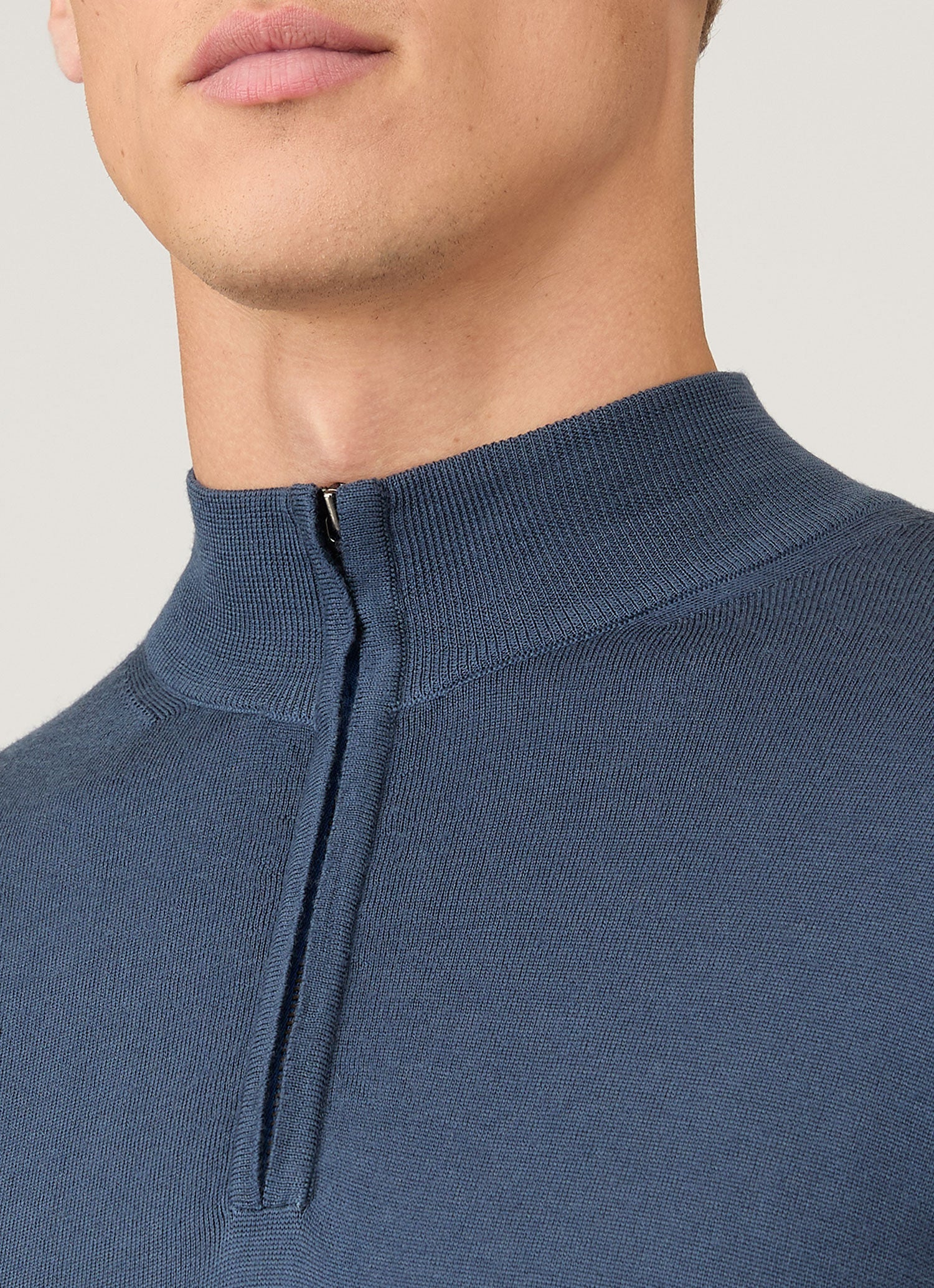 Men's Extra-Fine Merino Zip Neck in Slate Blue