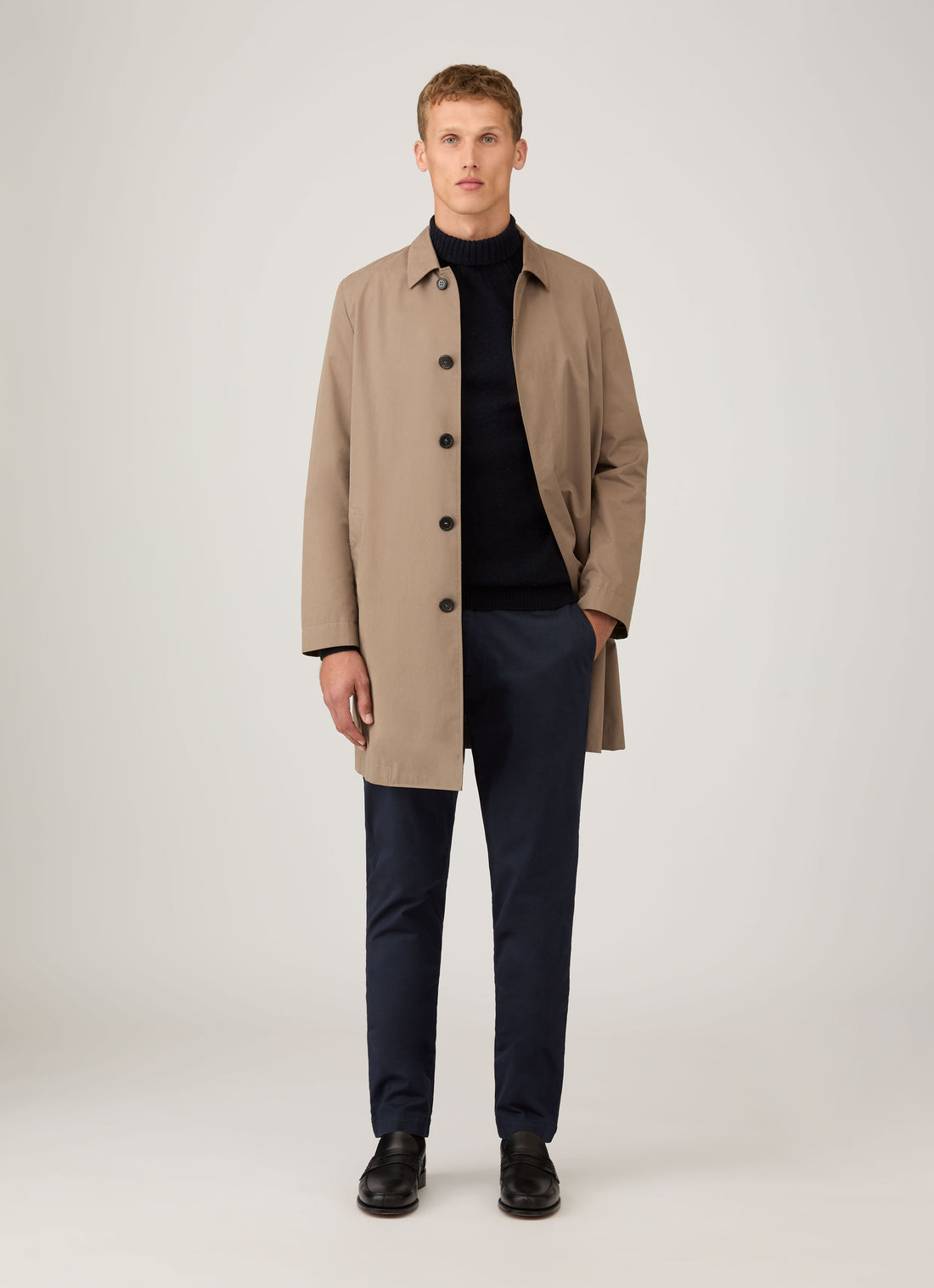 Men's Lambswool Roll Neck in Dark Navy Mouline