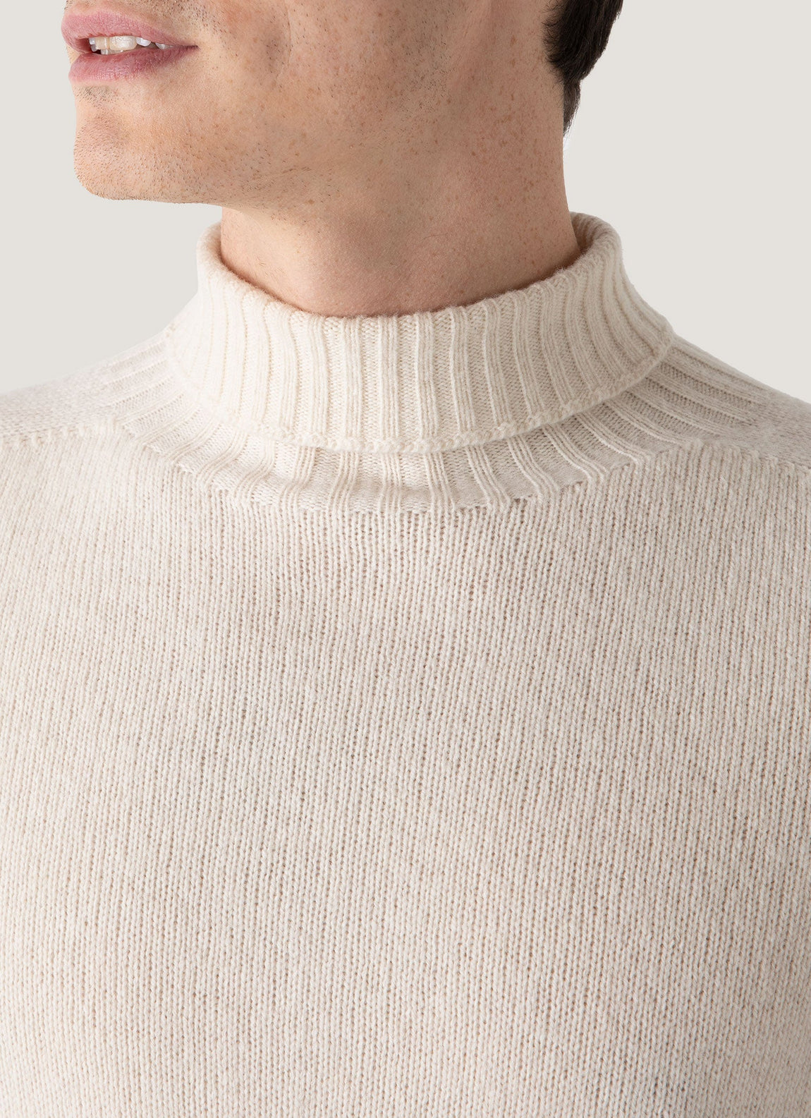 Men's Lambswool Roll Neck in Ecru