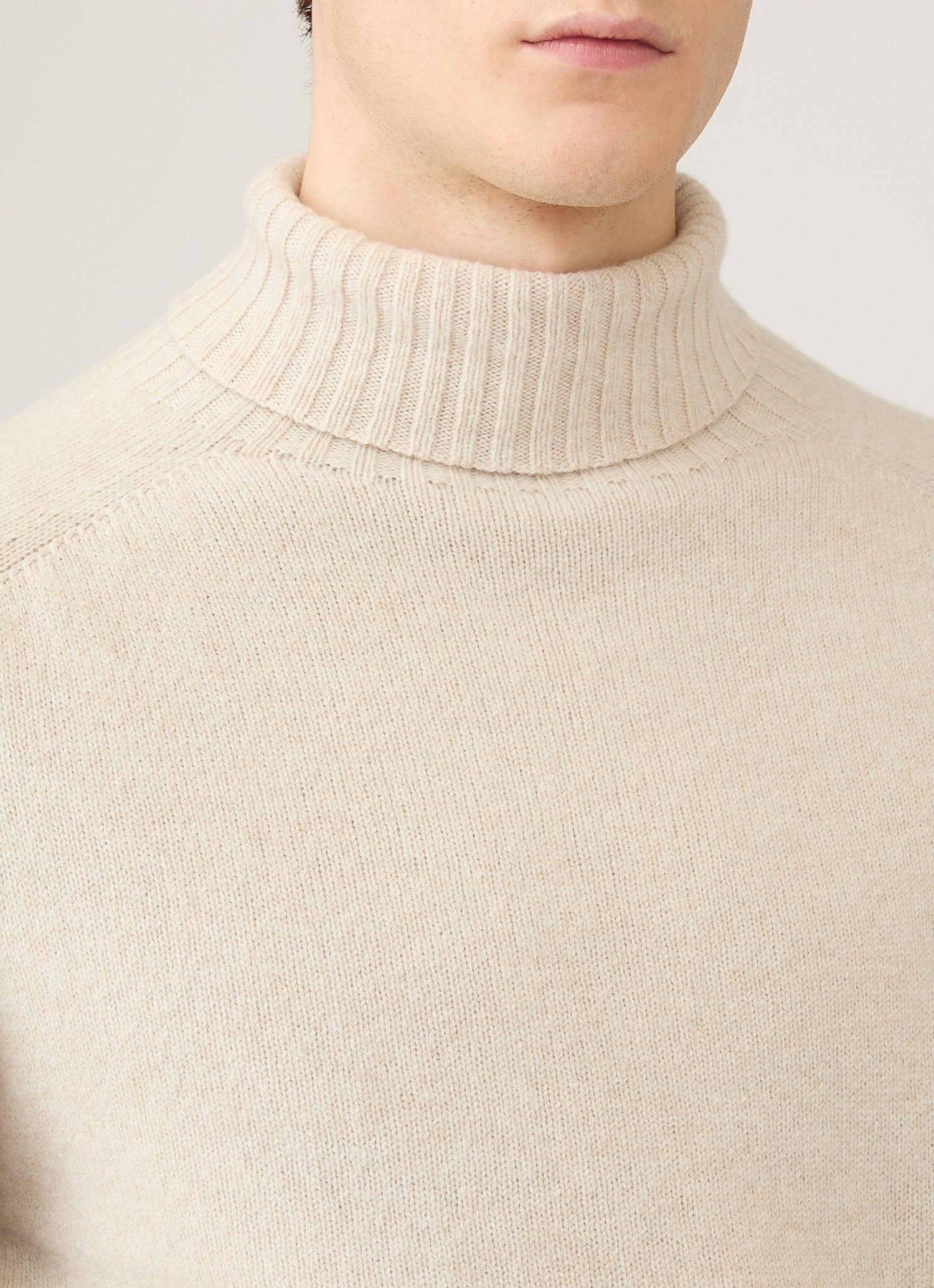 Men's Lambswool Roll Neck in Oatmeal Melange
