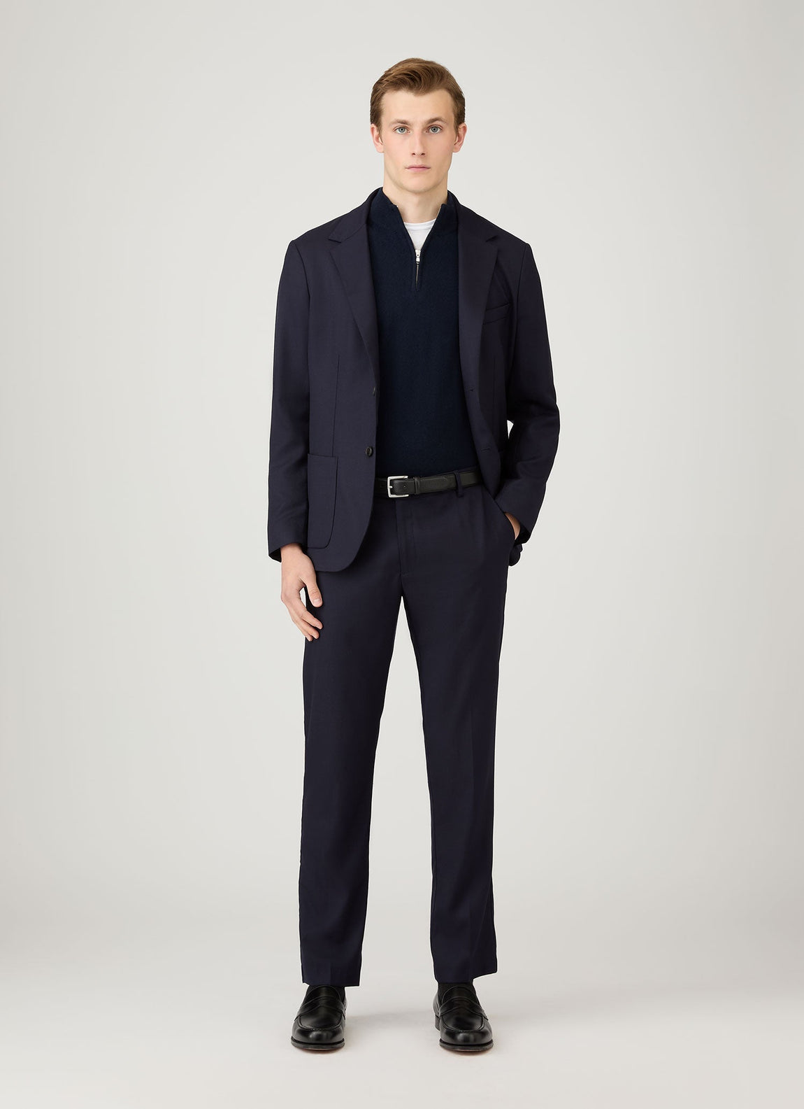 Men's Cashmere Zip Neck Jumper in Navy