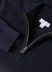 Men's Cashmere Zip Neck Jumper in Navy