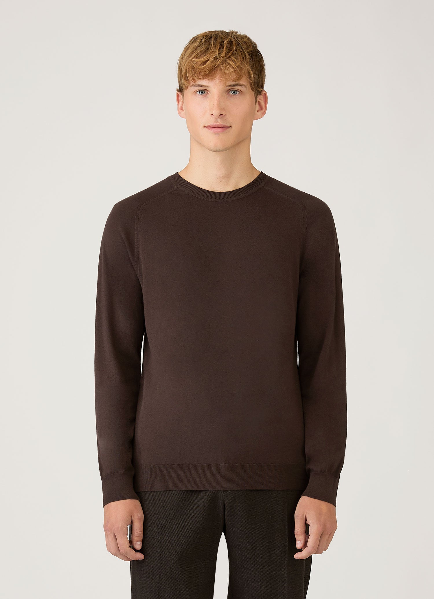 Men's Sea Island Cashmere Crew Neck Jumper in Dark Chocolate