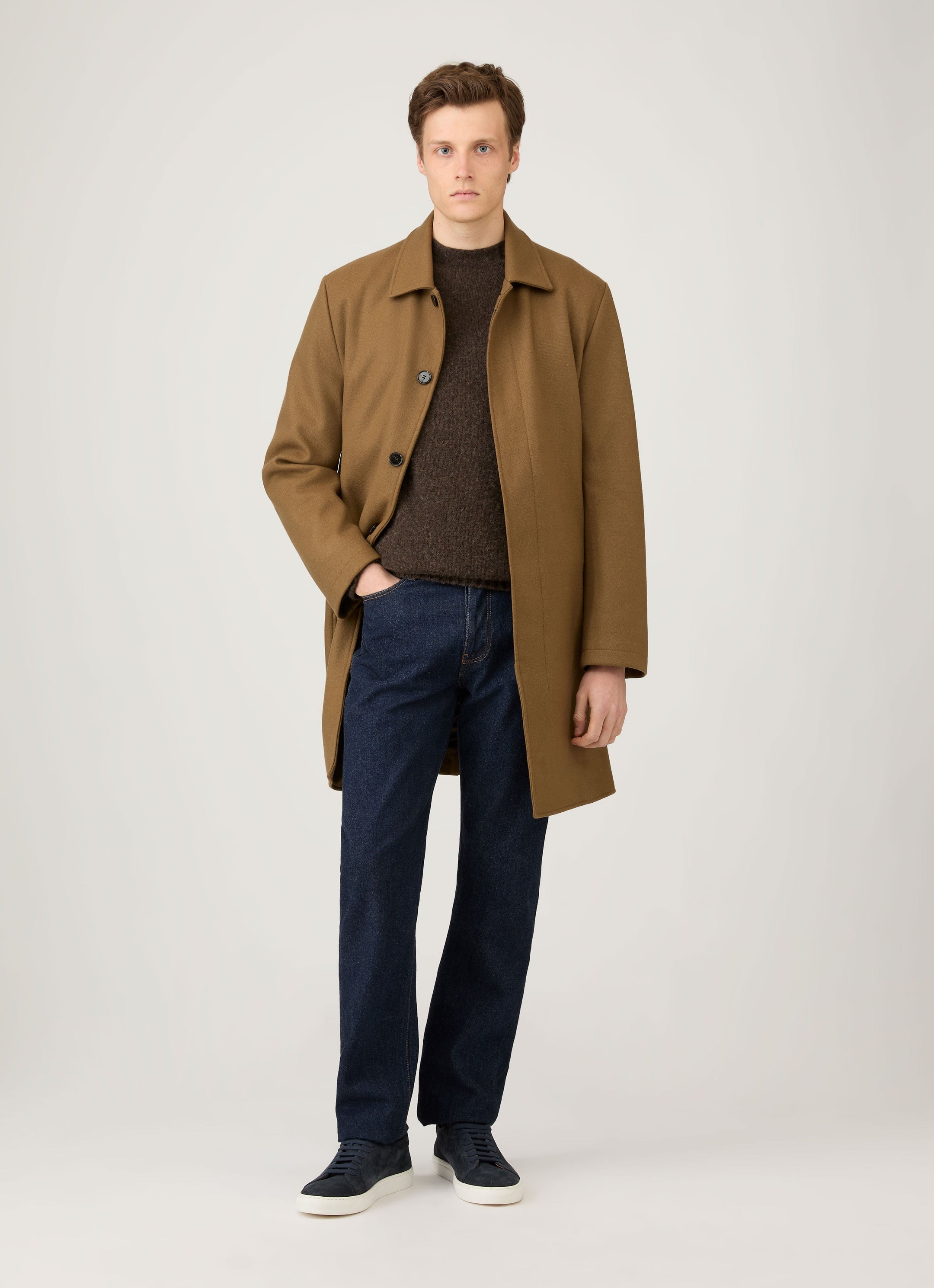 Men's Shetland Crew Neck Jumper in Bark
