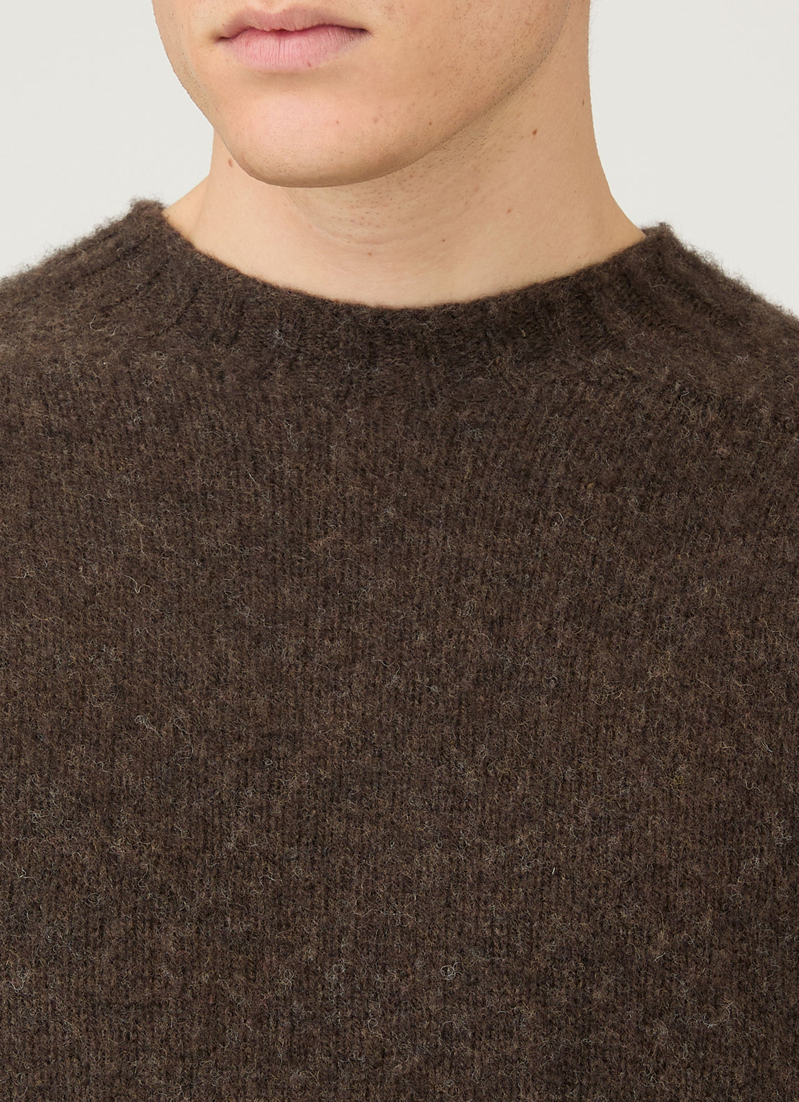 Men's Shetland Crew Neck Jumper in Bark