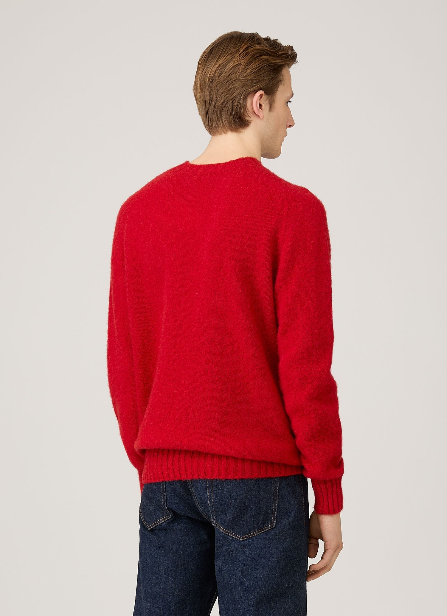 Men's Shetland Crew Neck Jumper in Bright Red