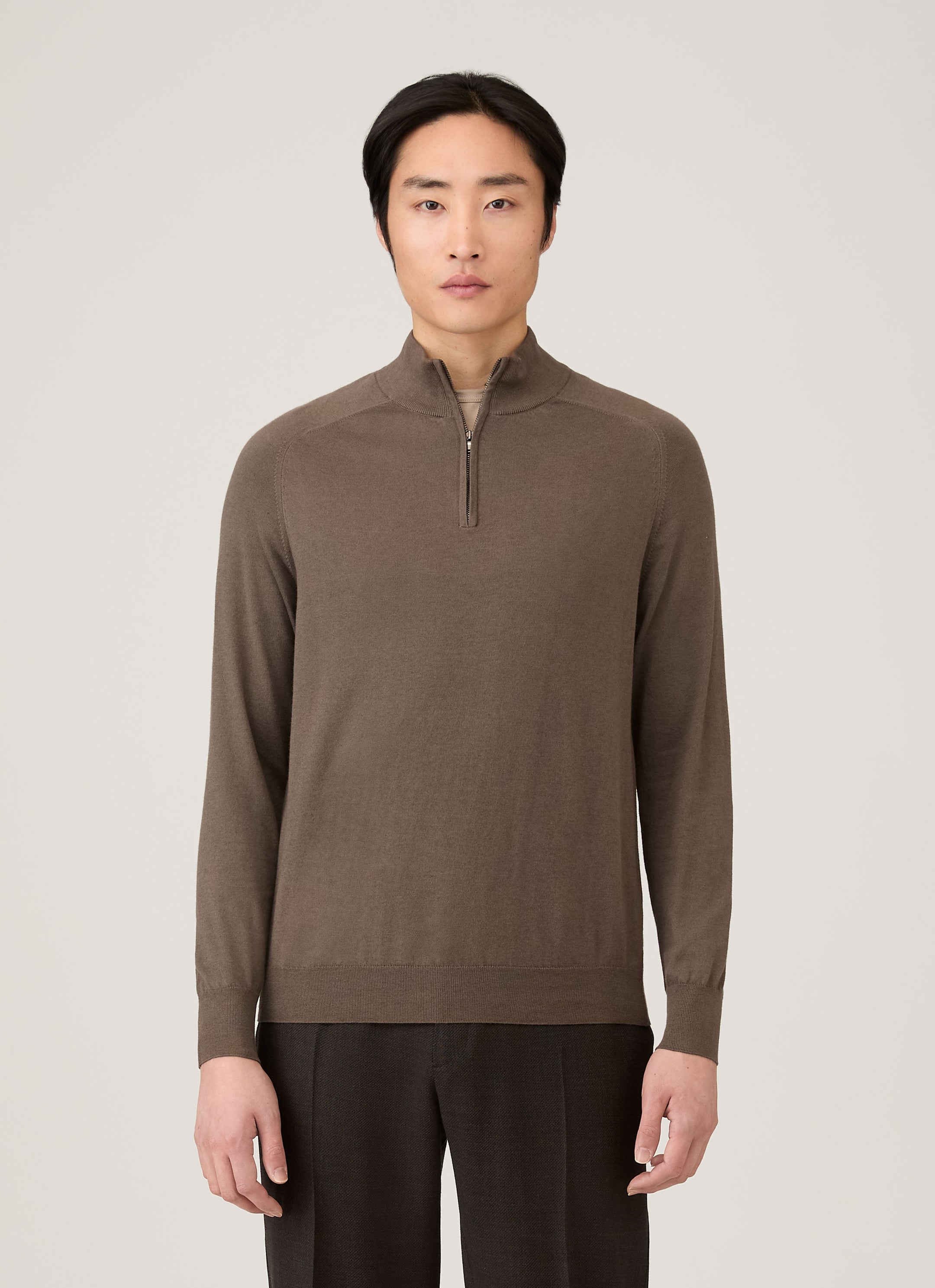 Men's Sea Island Cashmere Half Zip in Bark