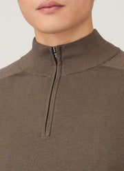 Men's Sea Island Cashmere Half Zip in Bark