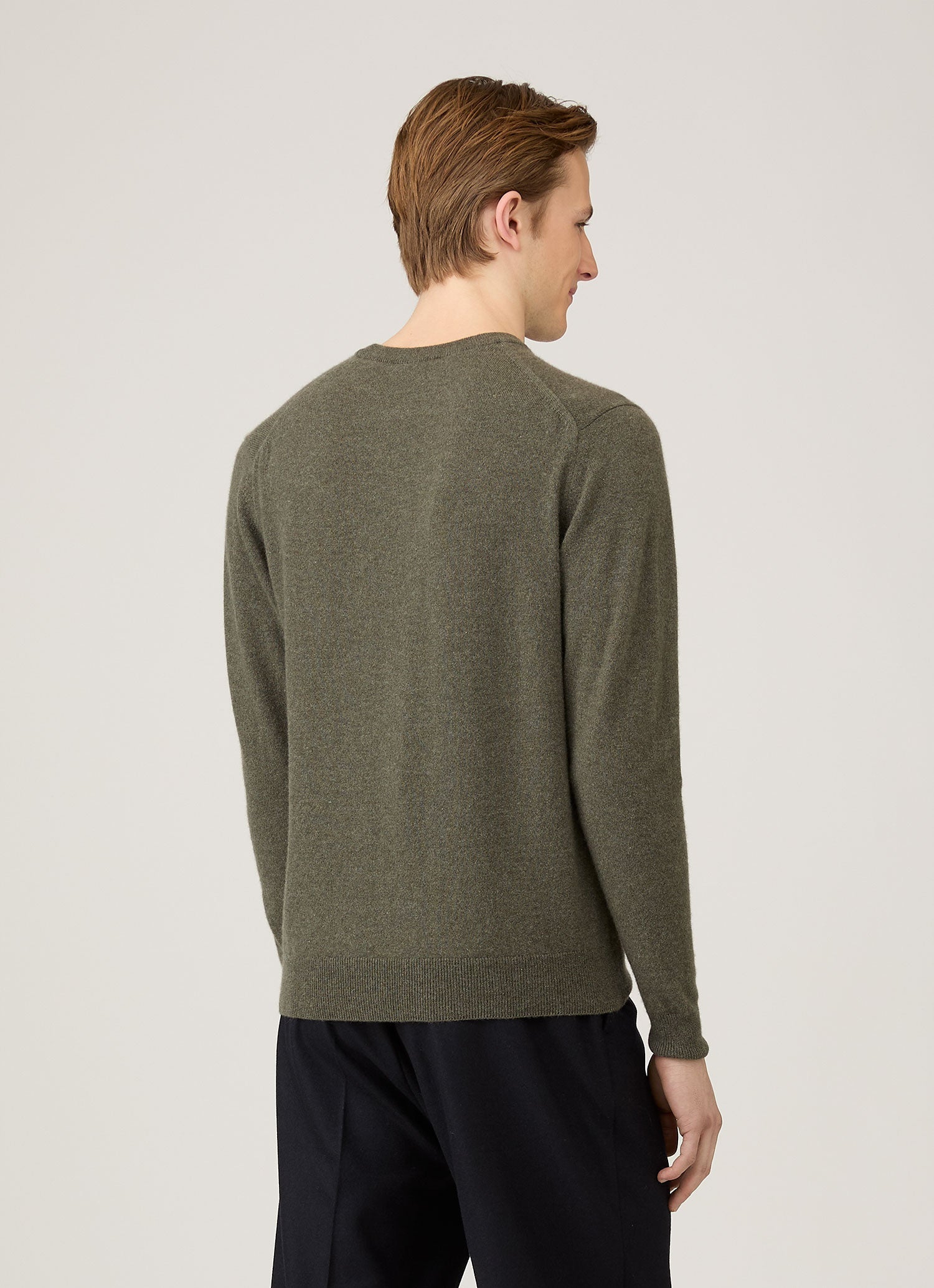 Men's Cashmere Crew Neck Jumper in Khaki