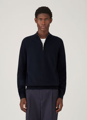 Men's Cashmere Half Zip Jumper in Navy