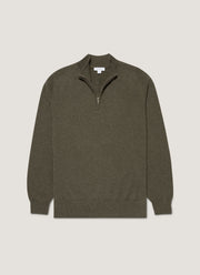 Men's Cashmere Half Zip Jumper in Khaki