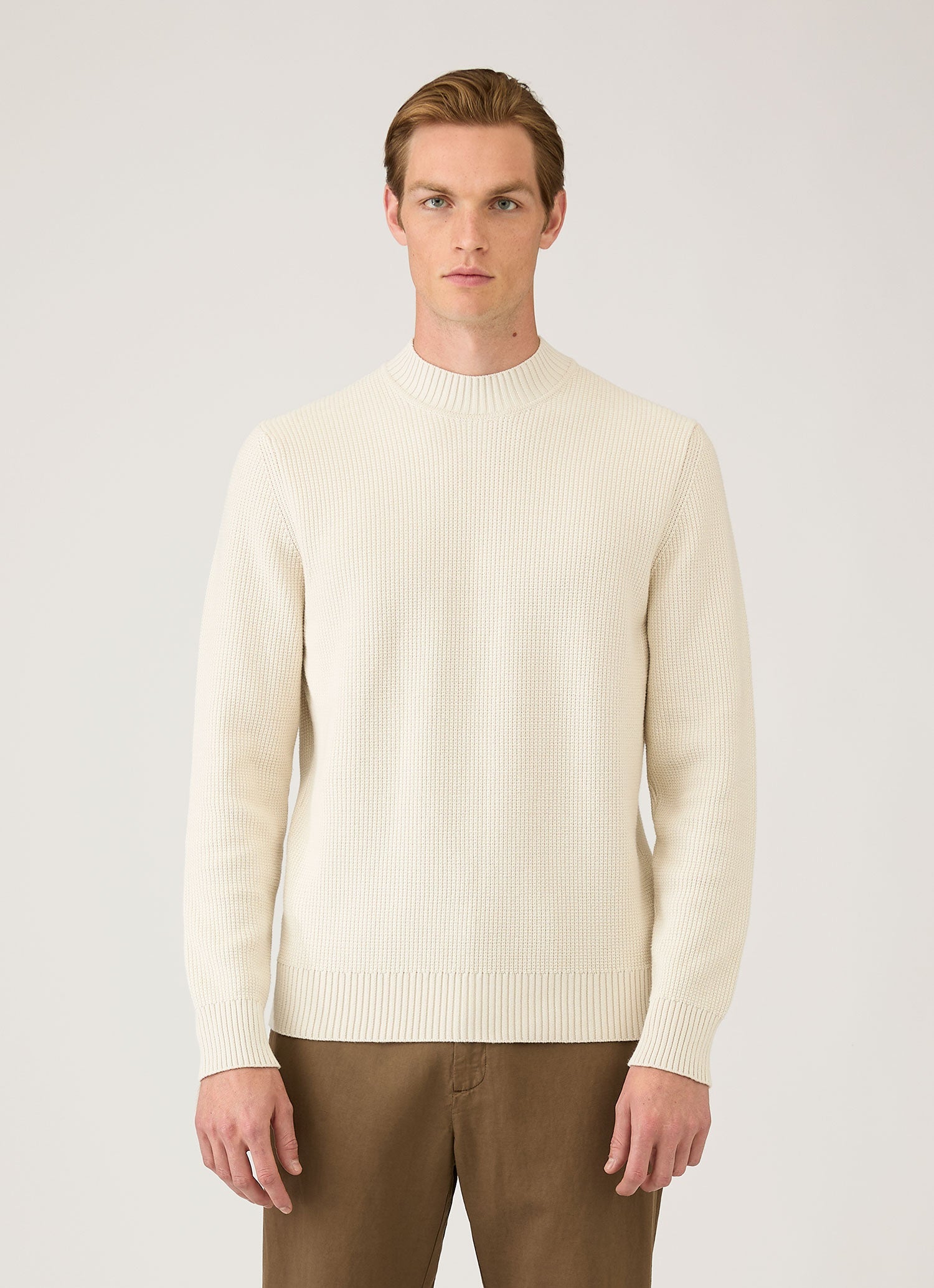 Men's Cotton Crew Neck Jumper in Ecru