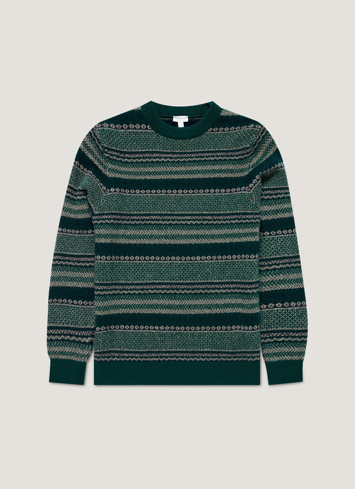 Men's Lambswool Fair Isle Jumper in Holly Green