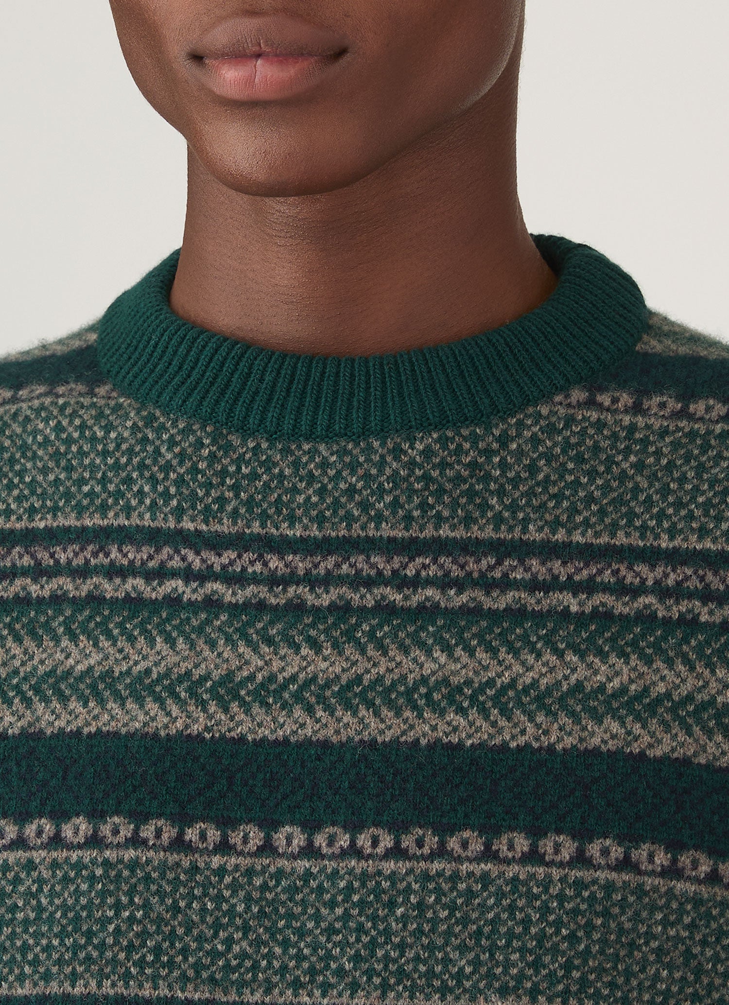 Men's Lambswool Fair Isle Jumper in Holly Green