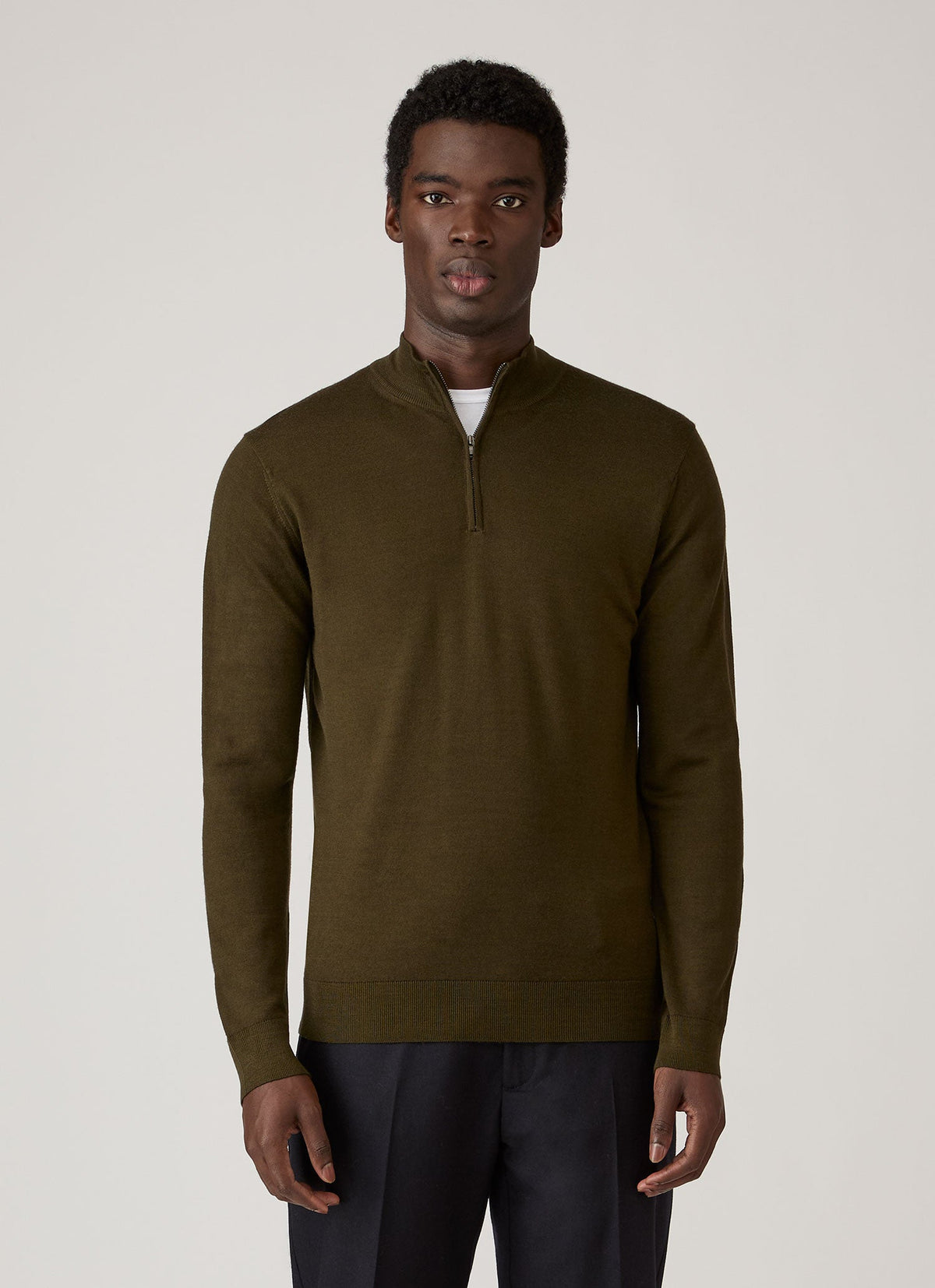 Men's Extra-Fine Merino Half Zip Jumper in Loden Green