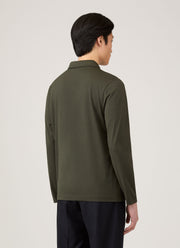 Men's Long Sleeve Classic Jersey Polo Shirt in Dark Green