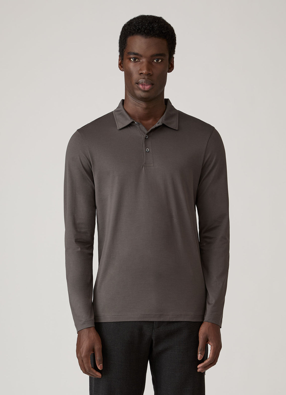Men's Long Sleeve Classic Jersey Polo Shirt in Anthracite