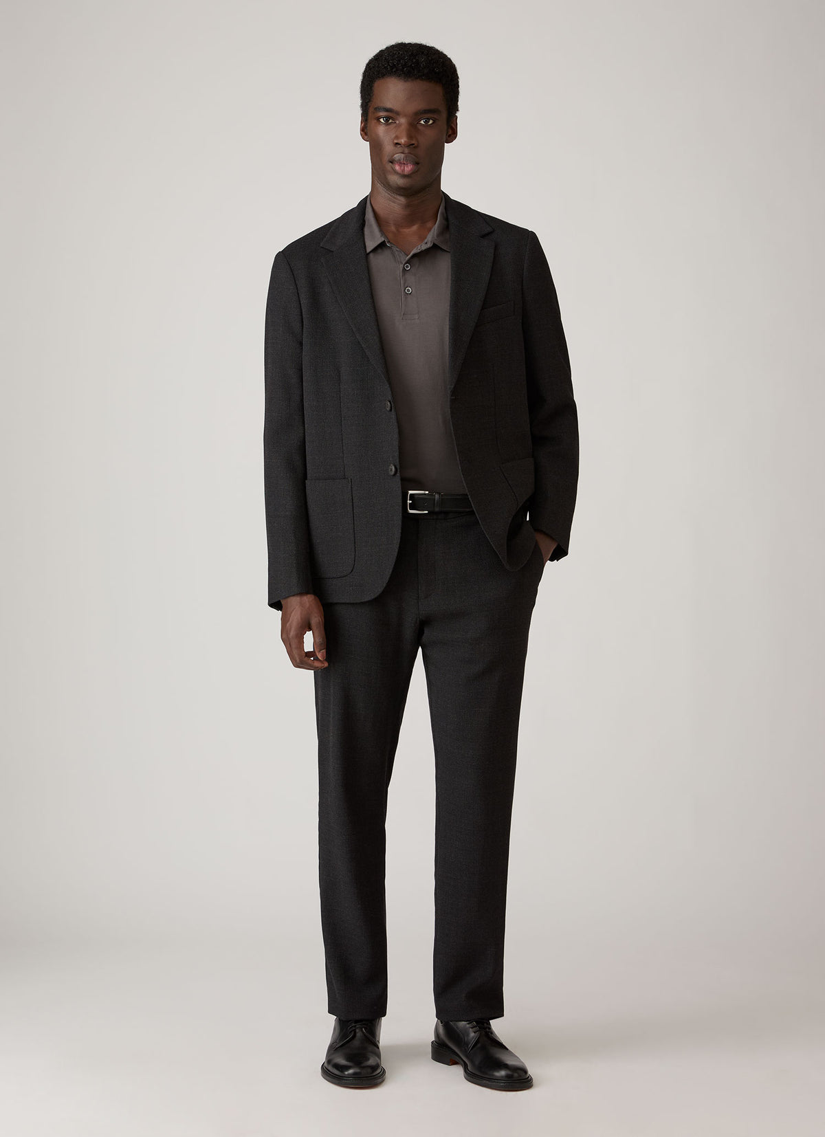 Men's Long Sleeve Classic Jersey Polo Shirt in Anthracite