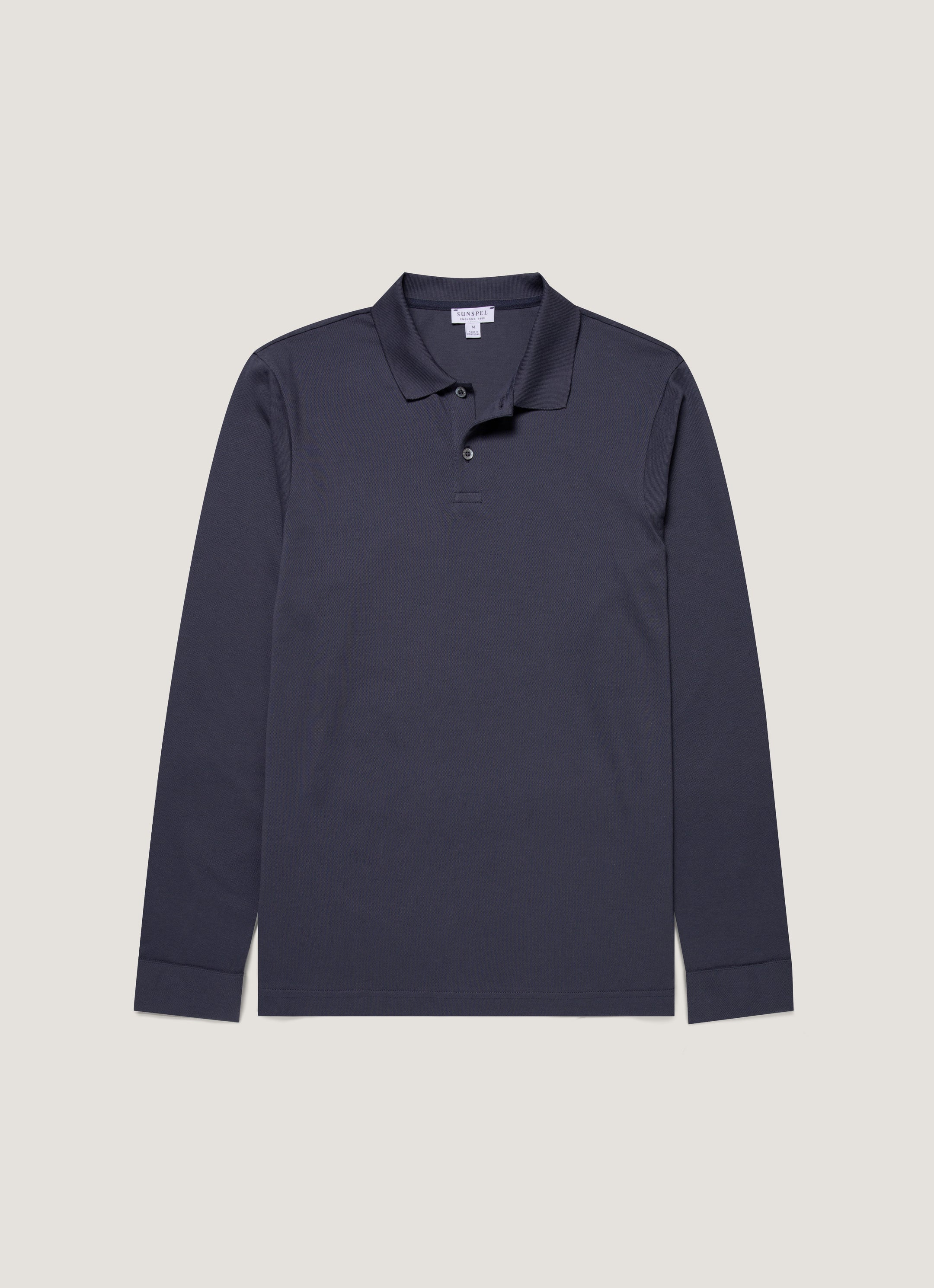Men's Long Sleeve Piqué Polo Shirt in Navy
