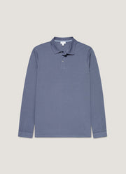 Men's Long Sleeve Piqué Polo Shirt in Selvedge Blue