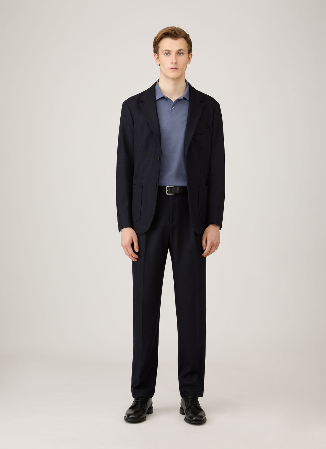 Men's Long Sleeve Piqué Polo Shirt in Selvedge Blue