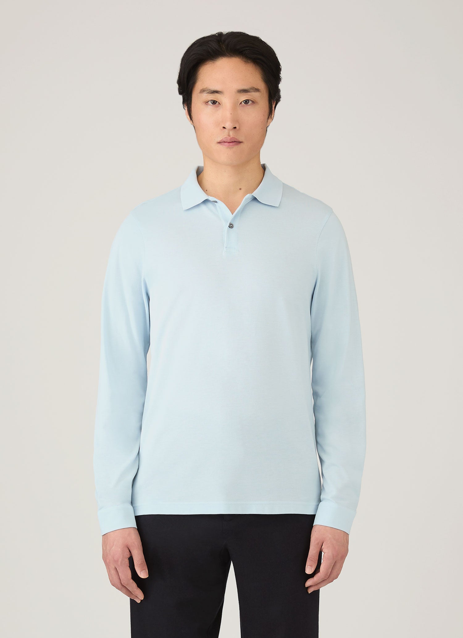 Men's Long Sleeve Piqué Polo Shirt in Frost Blue